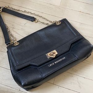 Love Moschino black leather flap bag